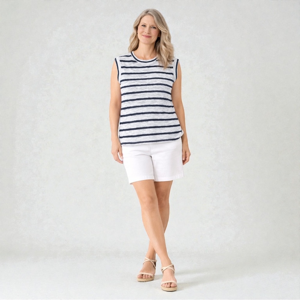 Sonoma Striped Sleeveless Knit Top | Women’s PM | Navy & White Lightweight